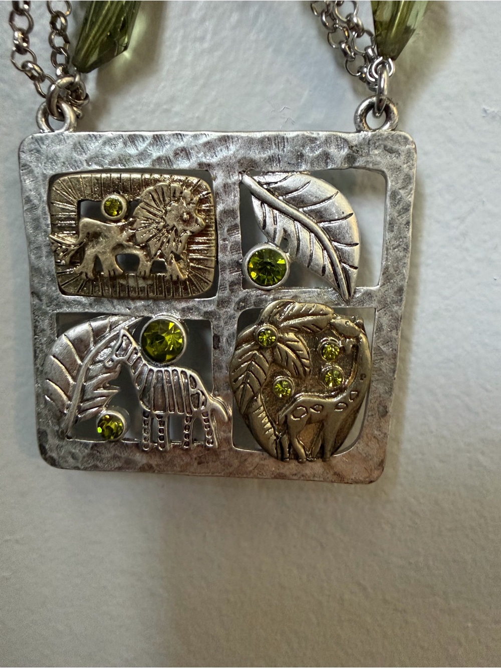 Vintage Safari Necklace Silver Gold Tone Lion Zebra Giraffe Statement Chunky